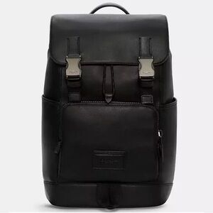 Coach black calfskin leather track backpack.